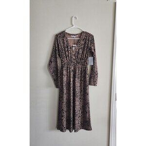 New collective concepts cheetah print V-neck long sleeve midi dress size small